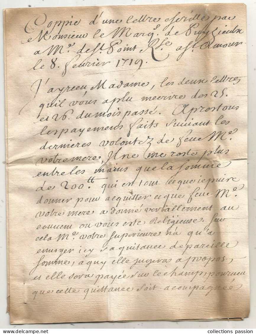 Lettre 6 Pages, Préphilatélie, Précurseurs XVIII E Siècle, 1719, PARIS, 7 Scans - 1701-1800: Precursors XVIII