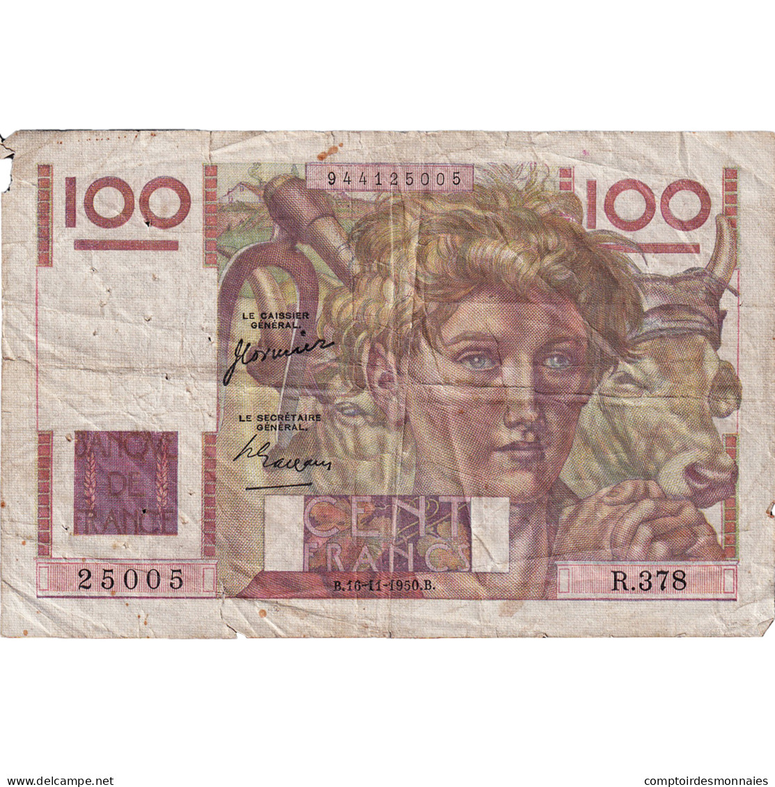 France, 100 Francs, Jeune Paysan, 1950, R.378, TB, Fayette:28.28, KM:128c - 100 F 1945-1954 ''Jeune Paysan''