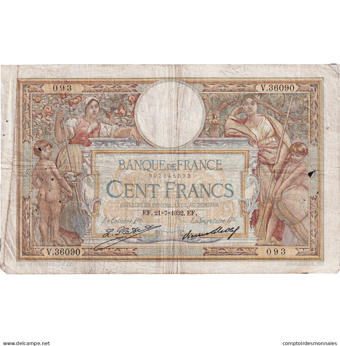 France, 100 Francs, Luc Olivier Merson, 1932, V.36090, TB+, Fayette:24.11 - 100 F 1908-1939 ''Luc Olivier Merson''