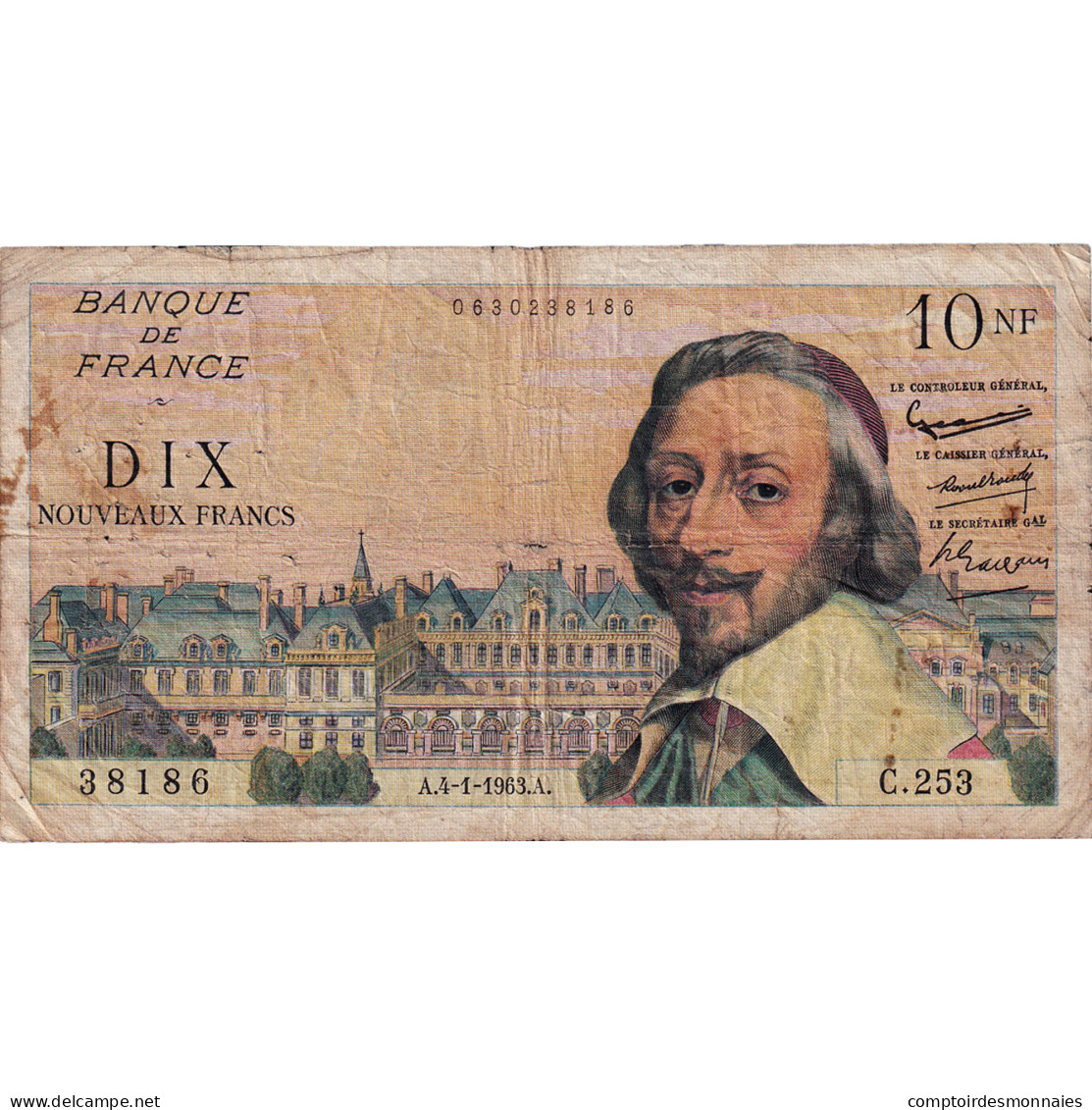 France, 10 Nouveaux Francs, Richelieu, 1963, C.253, TB+, Fayette:57.22, KM:142a - 10 NF 1959-1963 ''Richelieu''