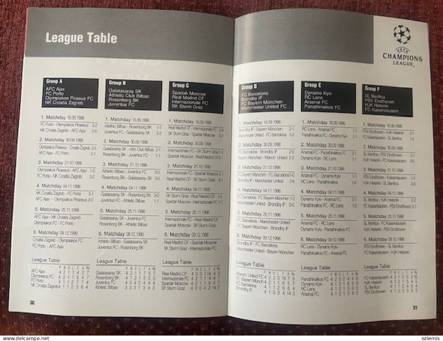GALATASARAY - JUVENTUS FC  ,UEFA CHAMPIONS LEAGUE ,MATCH SCHEDULE ,1998 - Livres