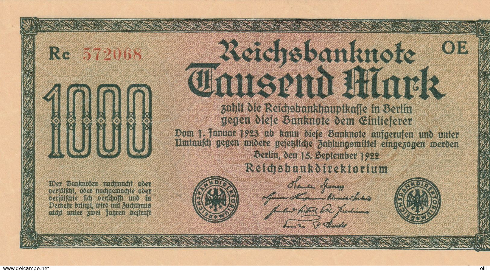 GERMANIA -1000 MARK 1922 P-76b AUnc - 1000 Mark