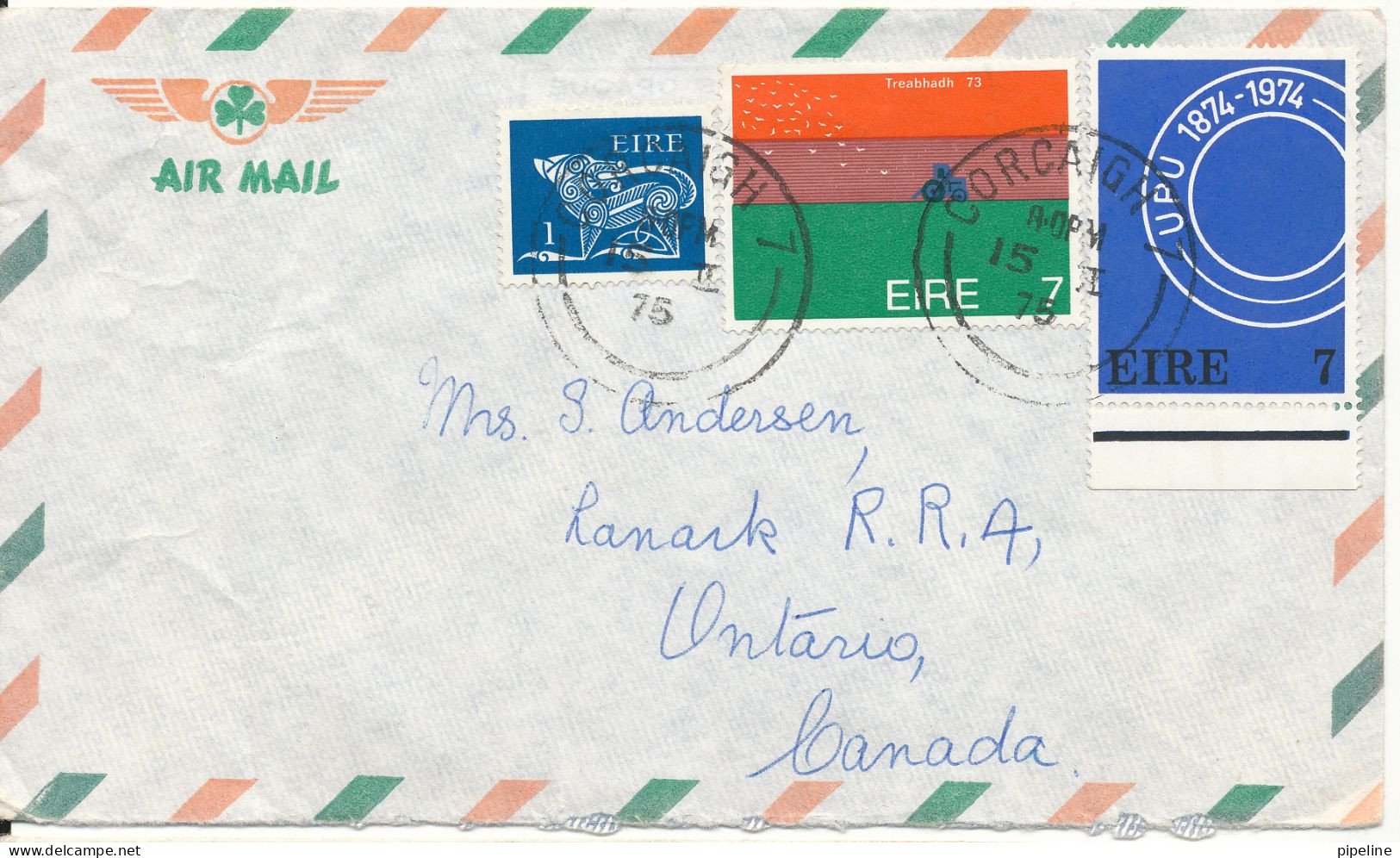 Ireland Air Mail Cover Sent To Canada 15-2-1975 Good Franked - Poste Aérienne