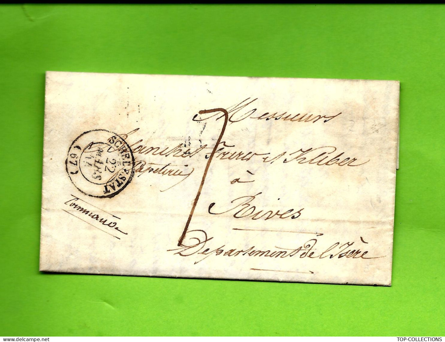 1844  Sign. Helbig  Imprimeur Selestat  Schelestadt Bas Rhin Pour  Blanchet Fr. &Kleber B.F.K. Papetiers à Rives  Isère - 1800 – 1899