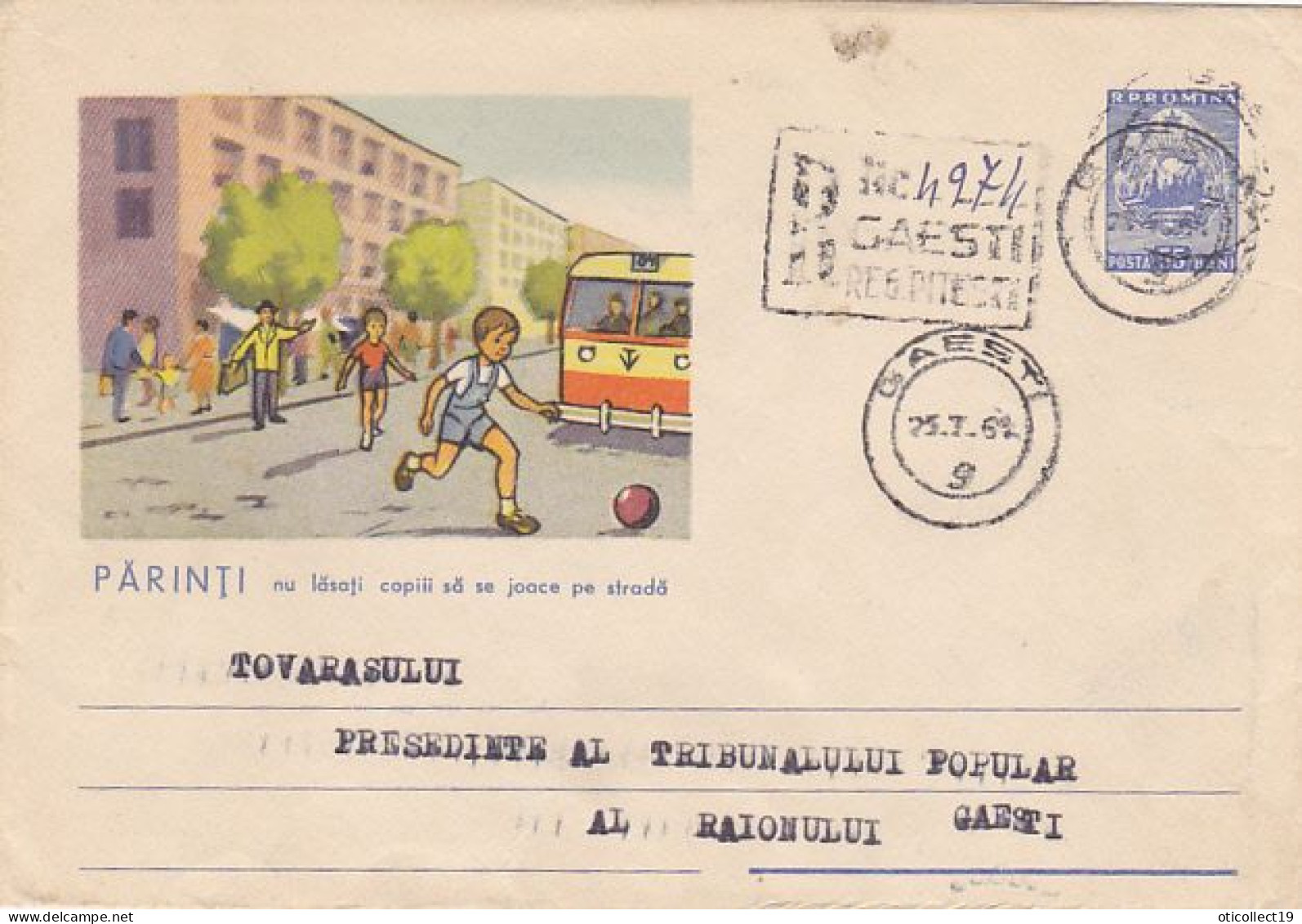 HEALTH, ROAD SAFETY, CHILDRENS PLAYING ON THE STREET, REGISTERED COVER STATIONERY, 1961, ROMANIA - Accidents & Road Safety