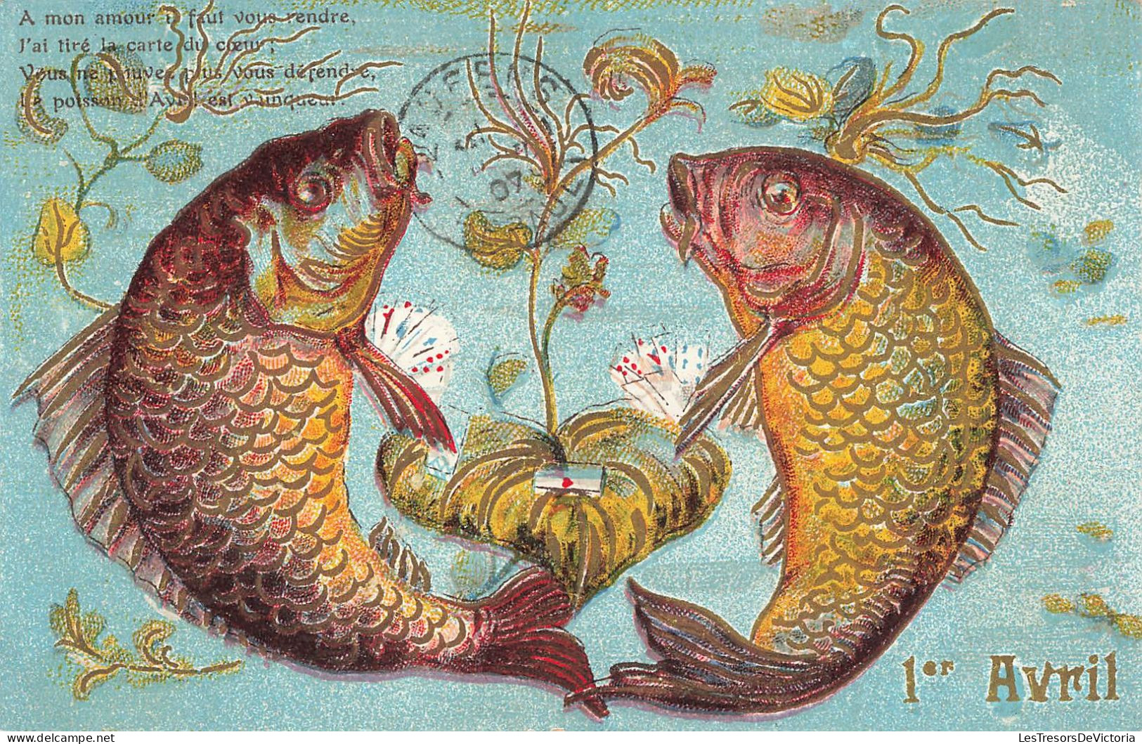 Fête Et Voeux - 1er Avril - Deux Poissons - A Mon Amour Il Faut Vous Rendre - Carte Postale Ancienne - 1er Avril - Poisson D'avril