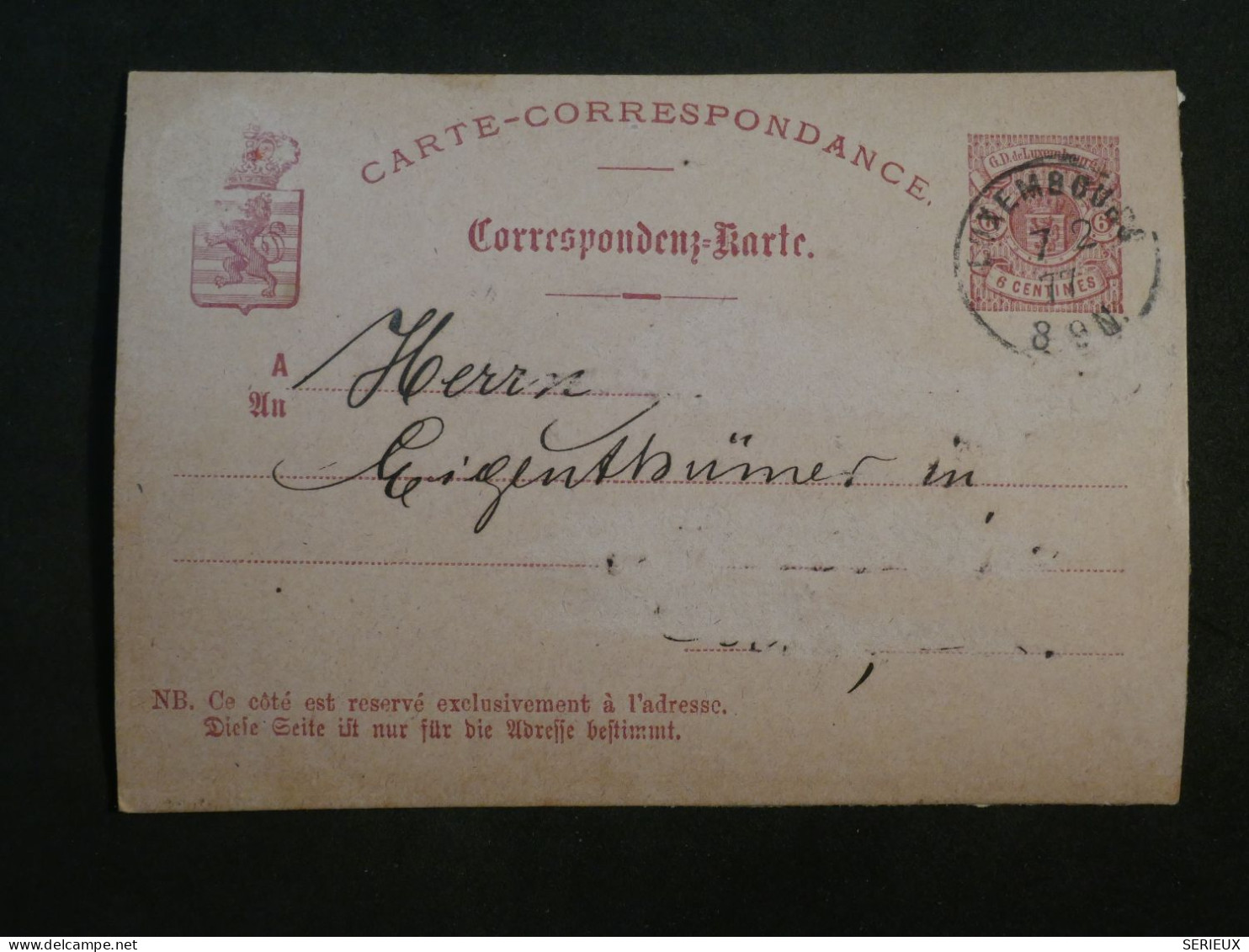 DD23  LUXEMBOURG     CARTE  ENTIER  1877 +AFFRANCH. INTERESSANT+++ - Stamped Stationery
