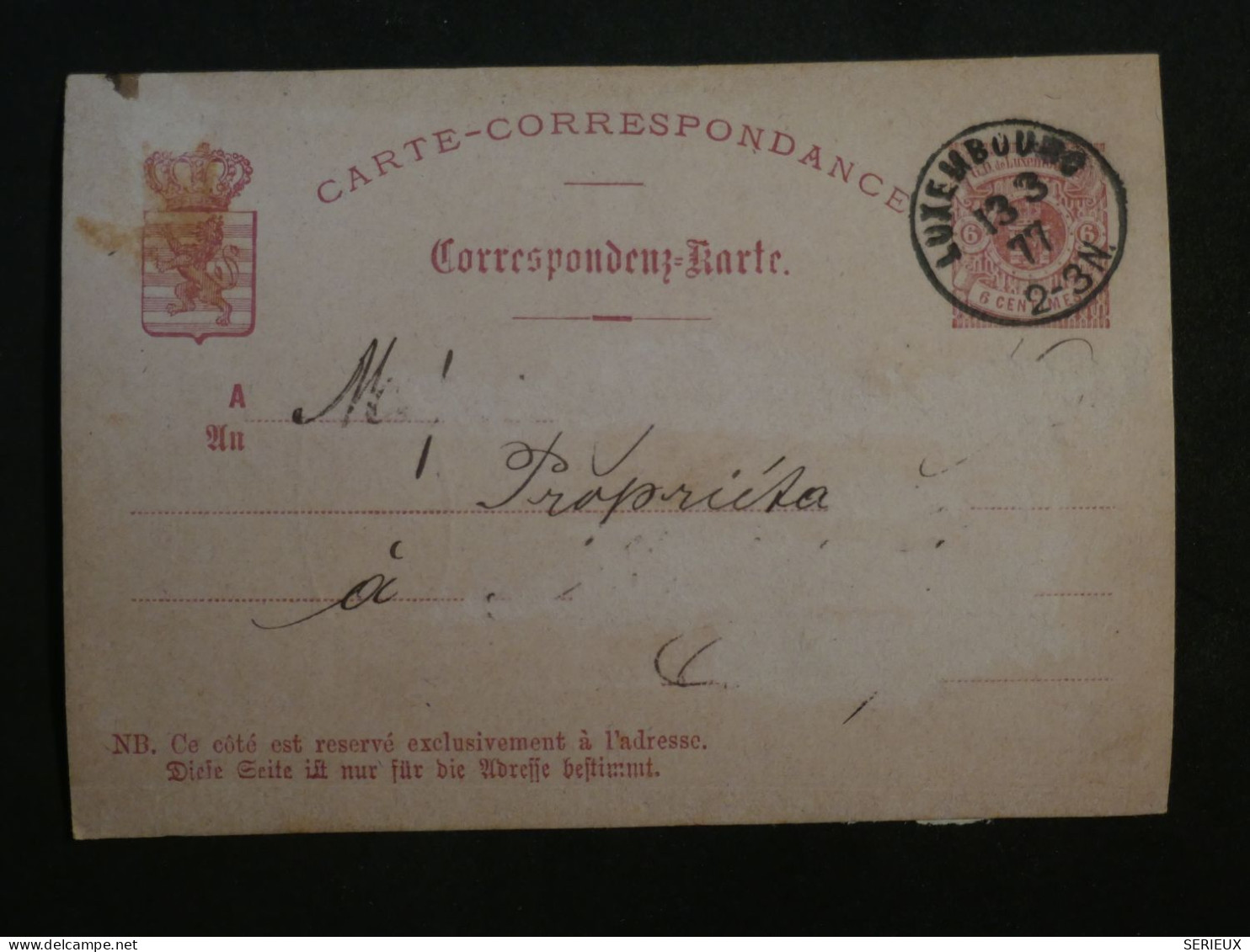 DD23  LUXEMBOURG     CARTE  ENTIER  1877 +AFFRANCH. INTERESSANT+++ - Entiers Postaux