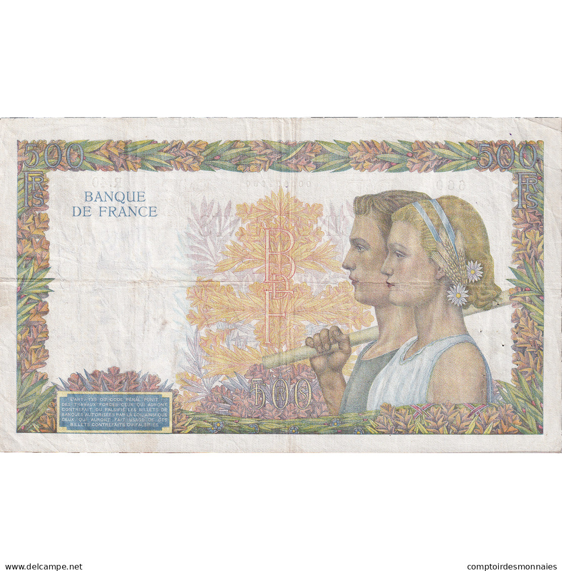 France, 500 Francs, La Paix, 1940, R.40, TTB, Fayette:32.1, KM:95a - 500 F 1940-1944 ''La Paix''