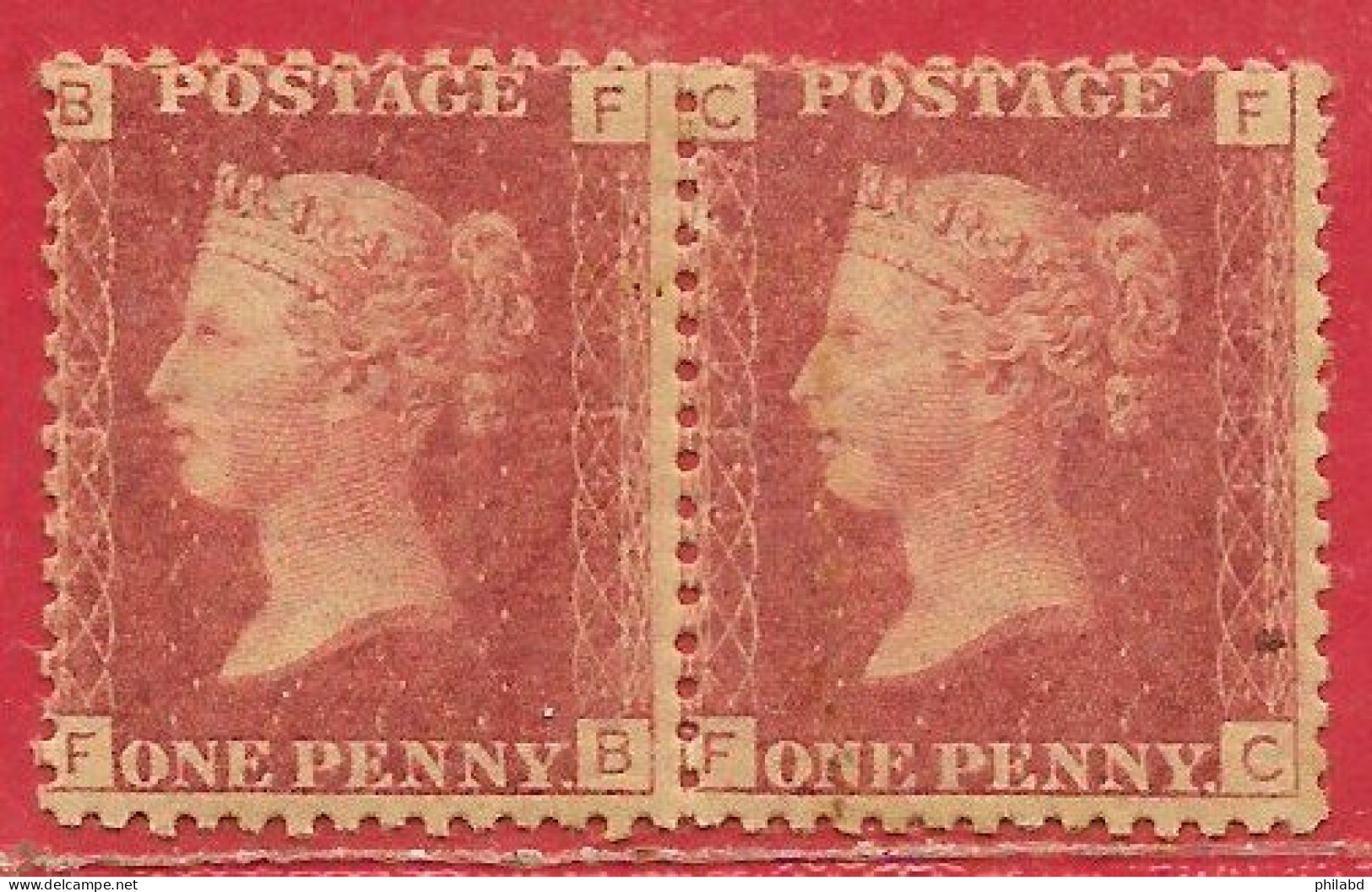 Grande-Bretagne N°26 (x2) 1p Rouge Carminé (dentelé 14 - Filigrane Grande Couronne - Planche 134) 1858-64 * - Unused Stamps