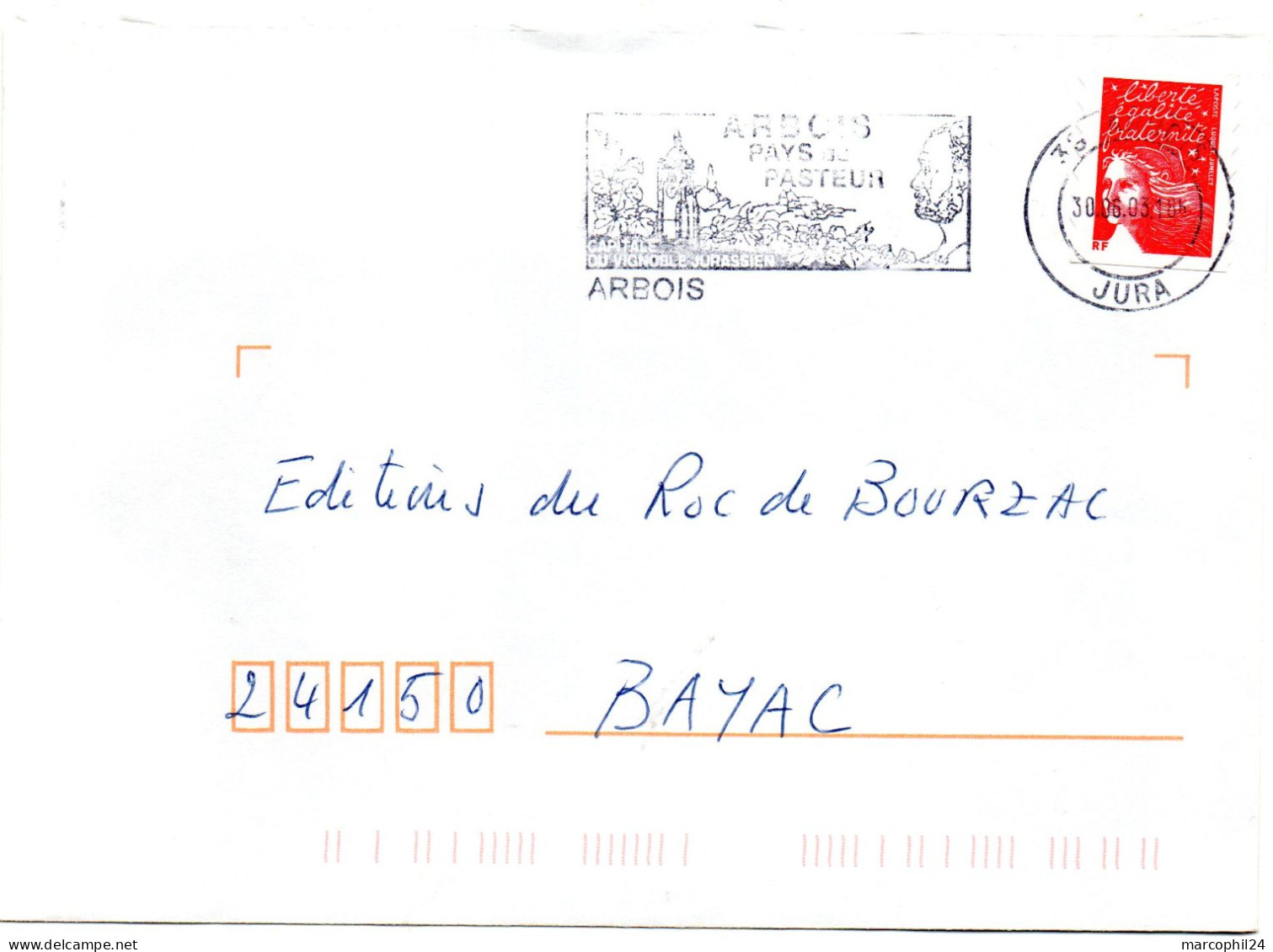 JURA  - Dépt N° 39 = ARBOIS 2003 = FLAMME Type II =  MEGRAS Illustrée ' Pays De PASTEUR / Capitale Vignoble Jurassien' - Louis Pasteur