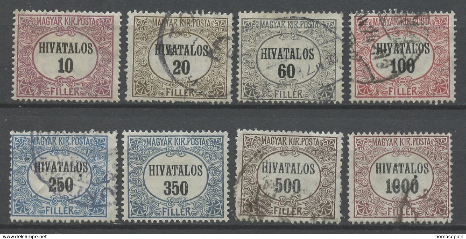 Hongrie - Hungary - Ungarn Service 1921 Y&T N°S1 à 8 - Michel N°D1 à 8 (o) - Chiffre - Dienstzegels