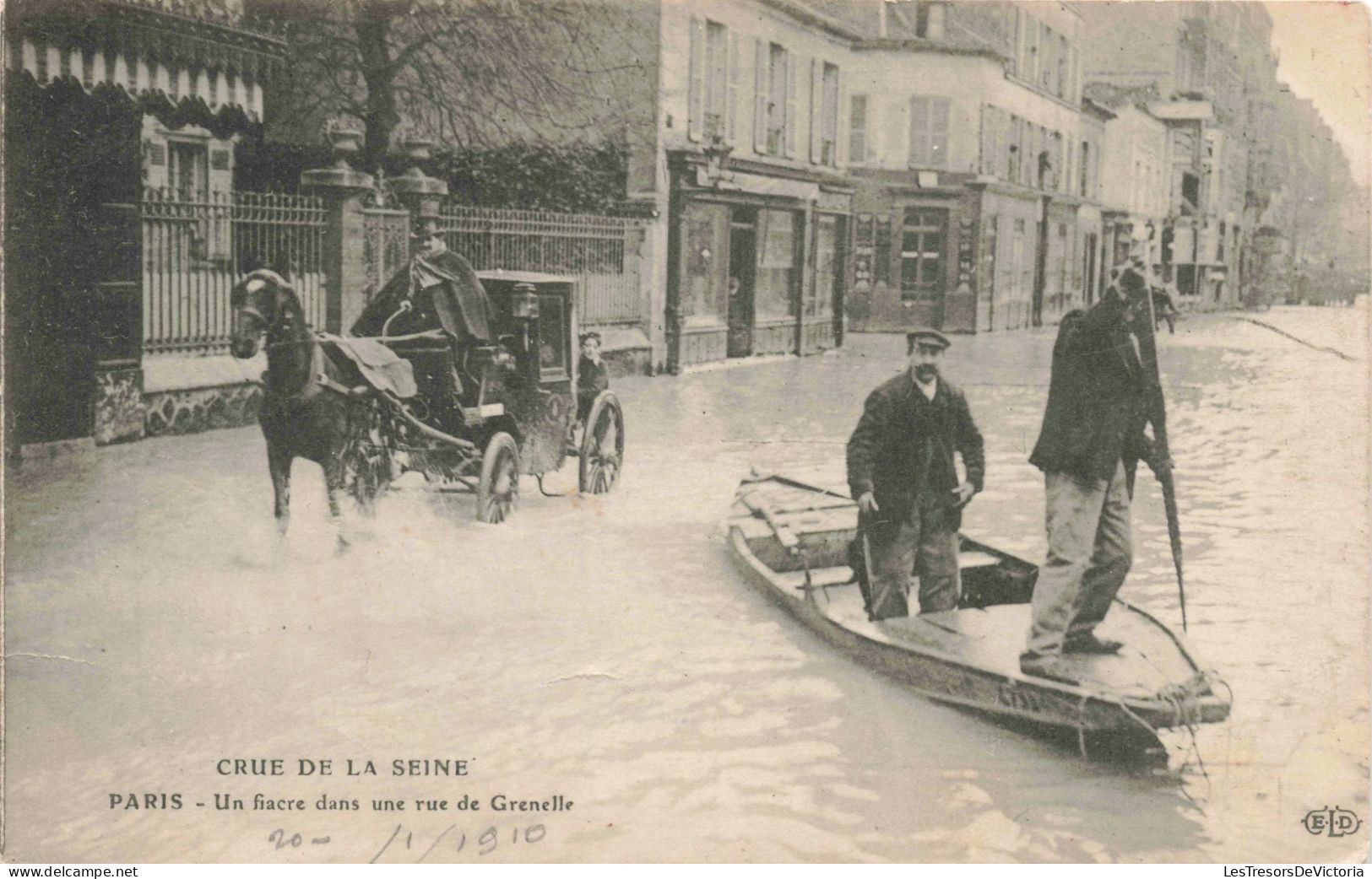 FRANCE - Paris - Un Fiacre Dans Une Rue De Grenelle - Carte Postale Ancienne - Paris Flood, 1910