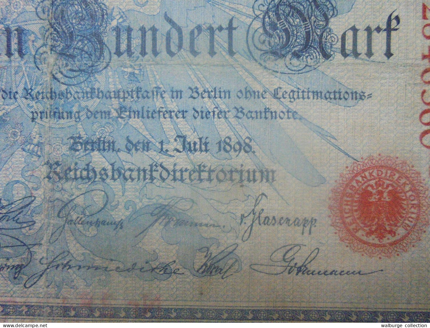 DEUTSCHES REICH 100 MARK 1898 Série "A" DATE RARE Circuler - 100 Mark