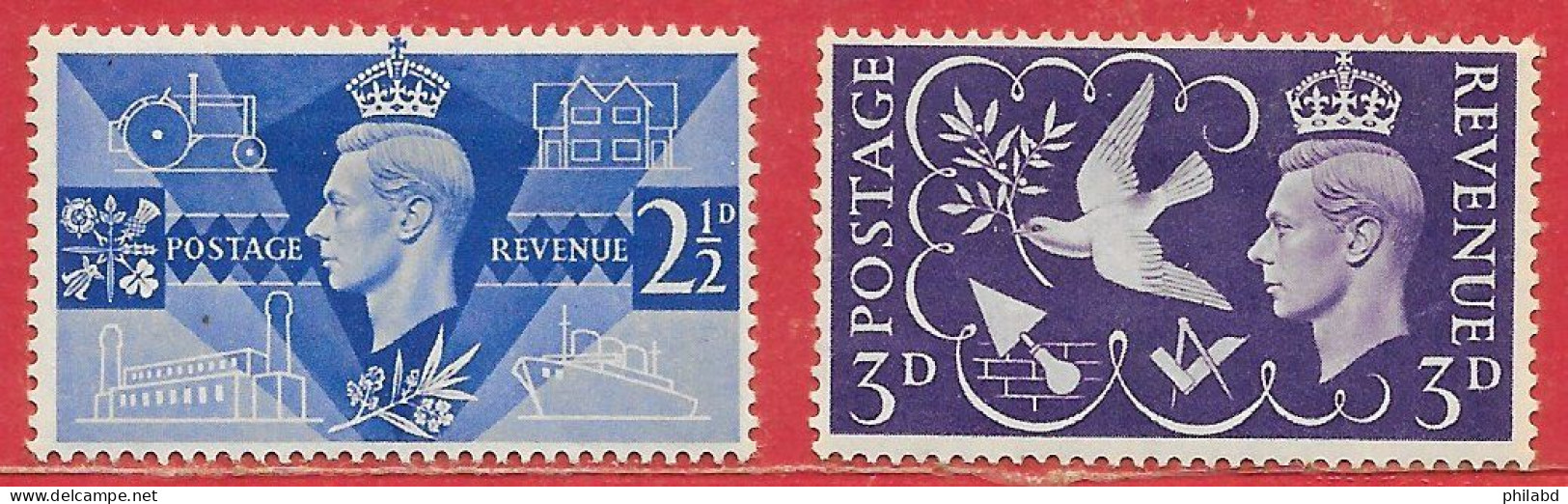 Grande-Bretagne N°235 2,5p Bleu & N°236 3p Violet 1946 * - Neufs