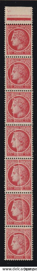 1f Rouge Yvert 676, 7 Timbres Avec Pli Accordéon, ** - 1945-47 Cérès Van Mazelin