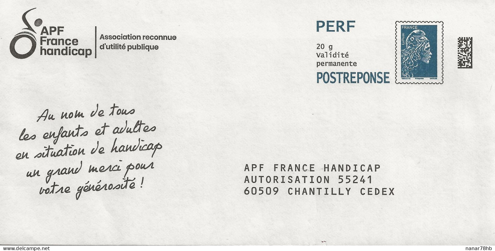 Lettre Neuve POSTREPONSE PERF 20g Timbre Marianne Bleu - PAP: Antwort