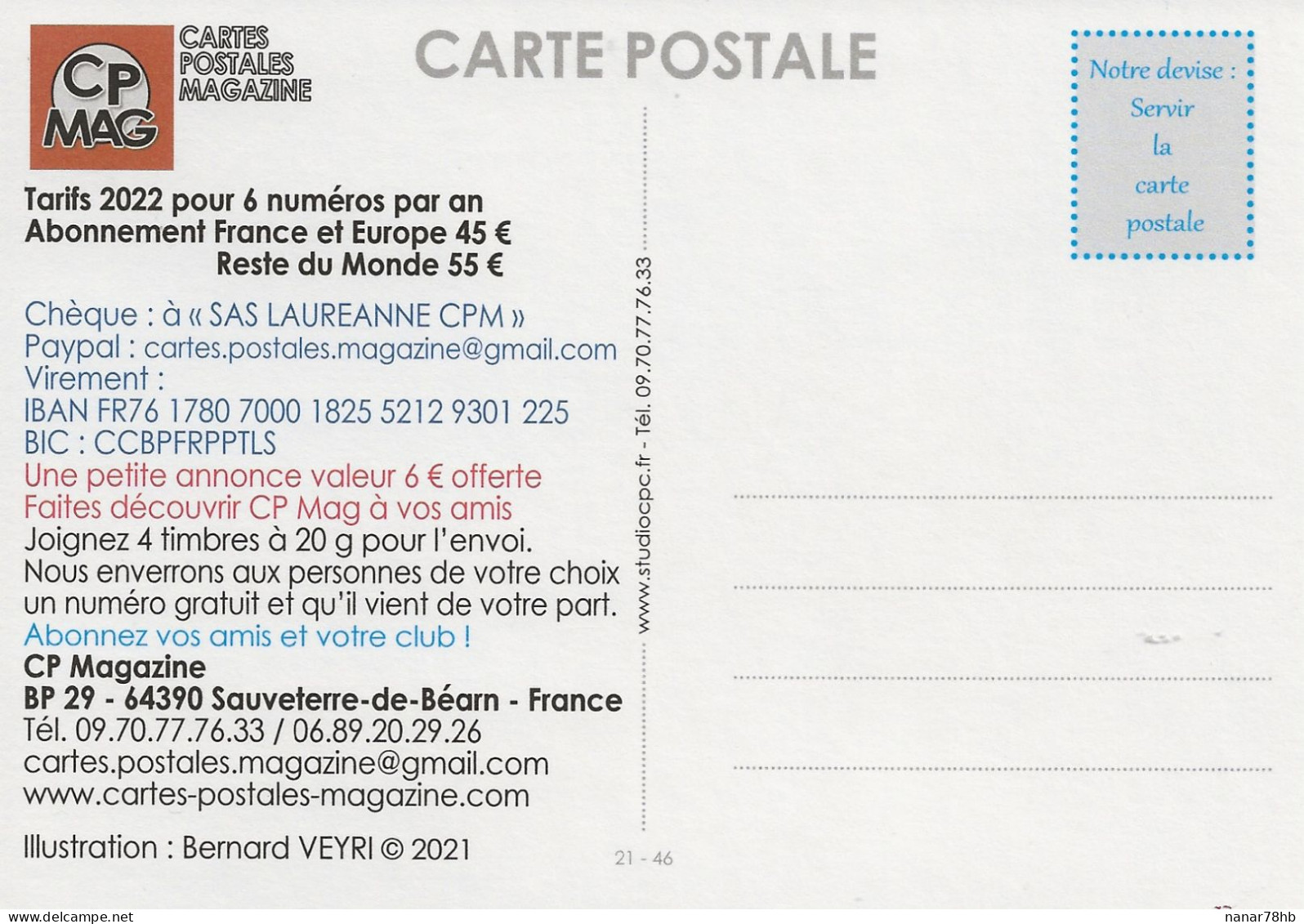 Carte De Réabonnement à CP Mag (Tortue) - Veyri, Bernard