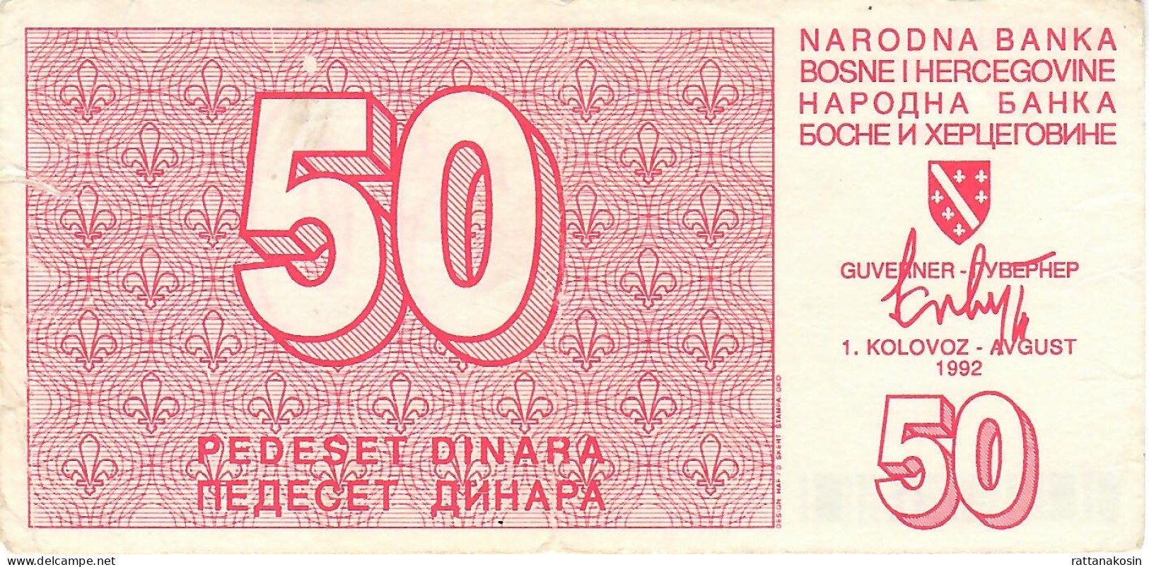 BOSNIA HERZEGOVINA P23 50 DINARA 1.8.1992  VG/F - Bosnien-Herzegowina