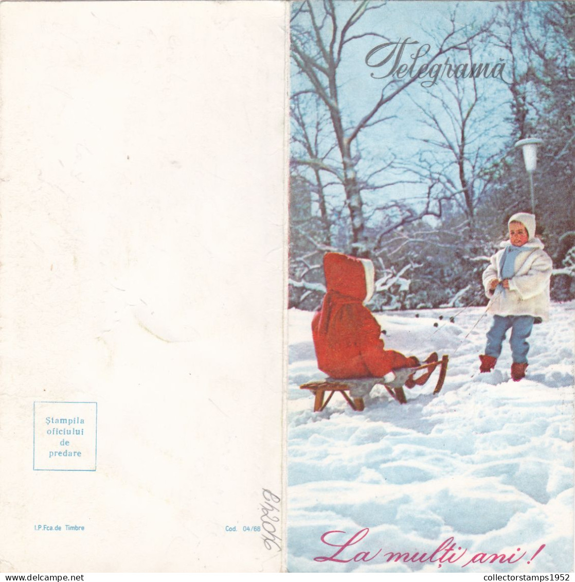 Winter WITH Sledding,TELEGRAM, TELEGRAPH, 1968, ROMANIA,cod.04/68,LTLx2 - Telegraaf