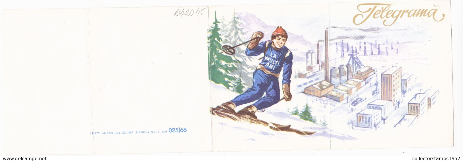 SKIER,TELEGRAM, TELEGRAPH, 1968, ROMANIA,cod.025/66,LTLx1,VERY RARE! - Telegraphenmarken