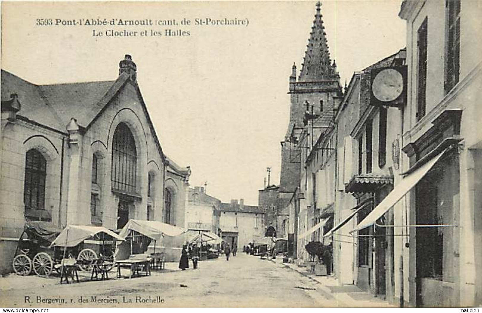 - Charente Maritime -ref-J345- Pont L Abbé D Arnoult -clocher Et Halles-marché-canton St Porchaire-edit Bergevin N°3593 - Pont-l'Abbé-d'Arnoult