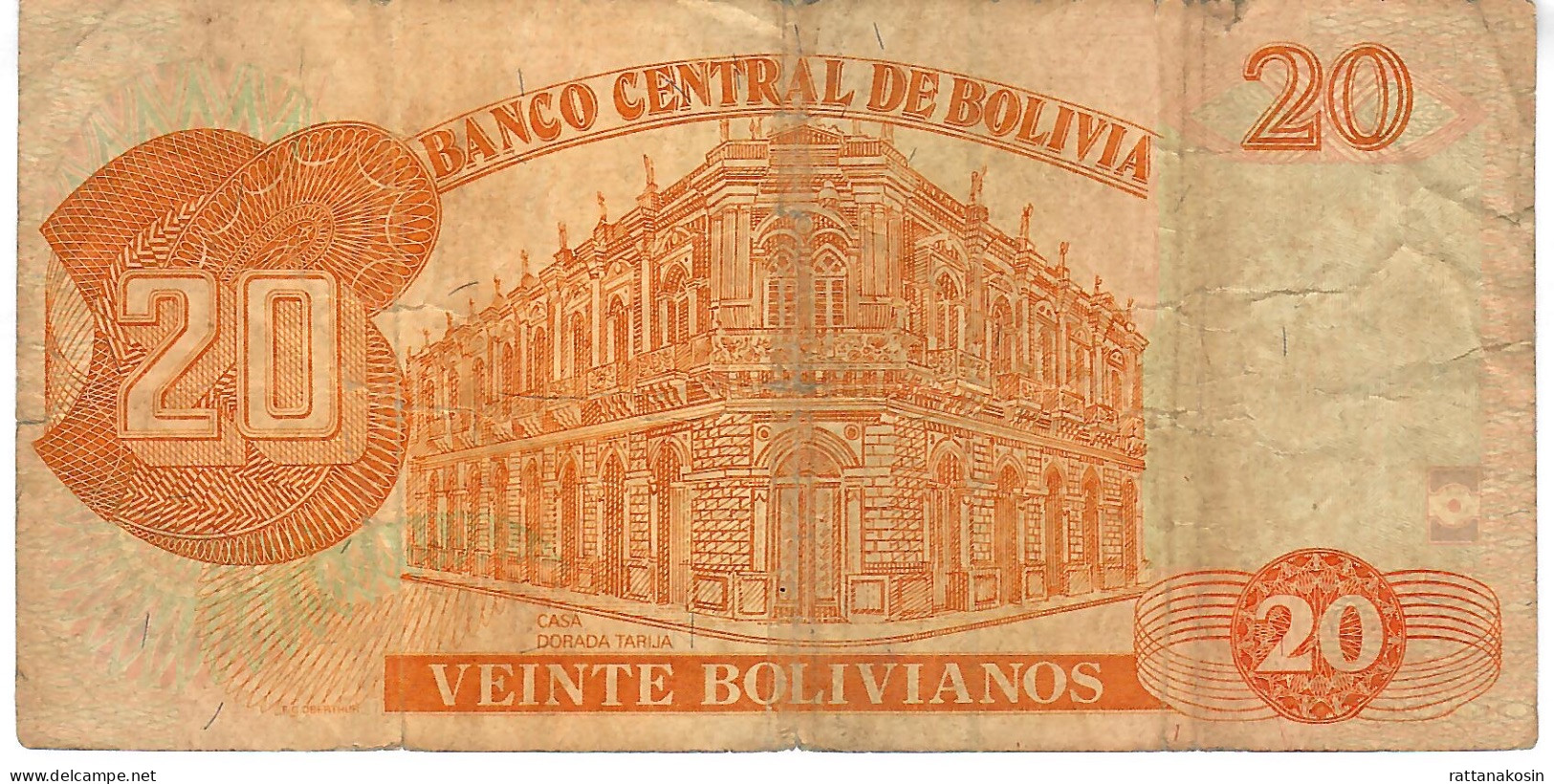 BOLIVIA P205c = B403b 20 BOLIVIANOS Type 1986 Issued 1997 Signature MARALES/VALENCIA Suffix E       VF 1 P.h. - Bolivië