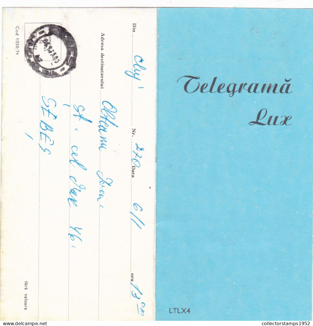 ARHITECTURE,TELEGRAM, TELEGRAPH, 1974, ROMANIA,cod.1050/74,LTLX4. - Telegraph
