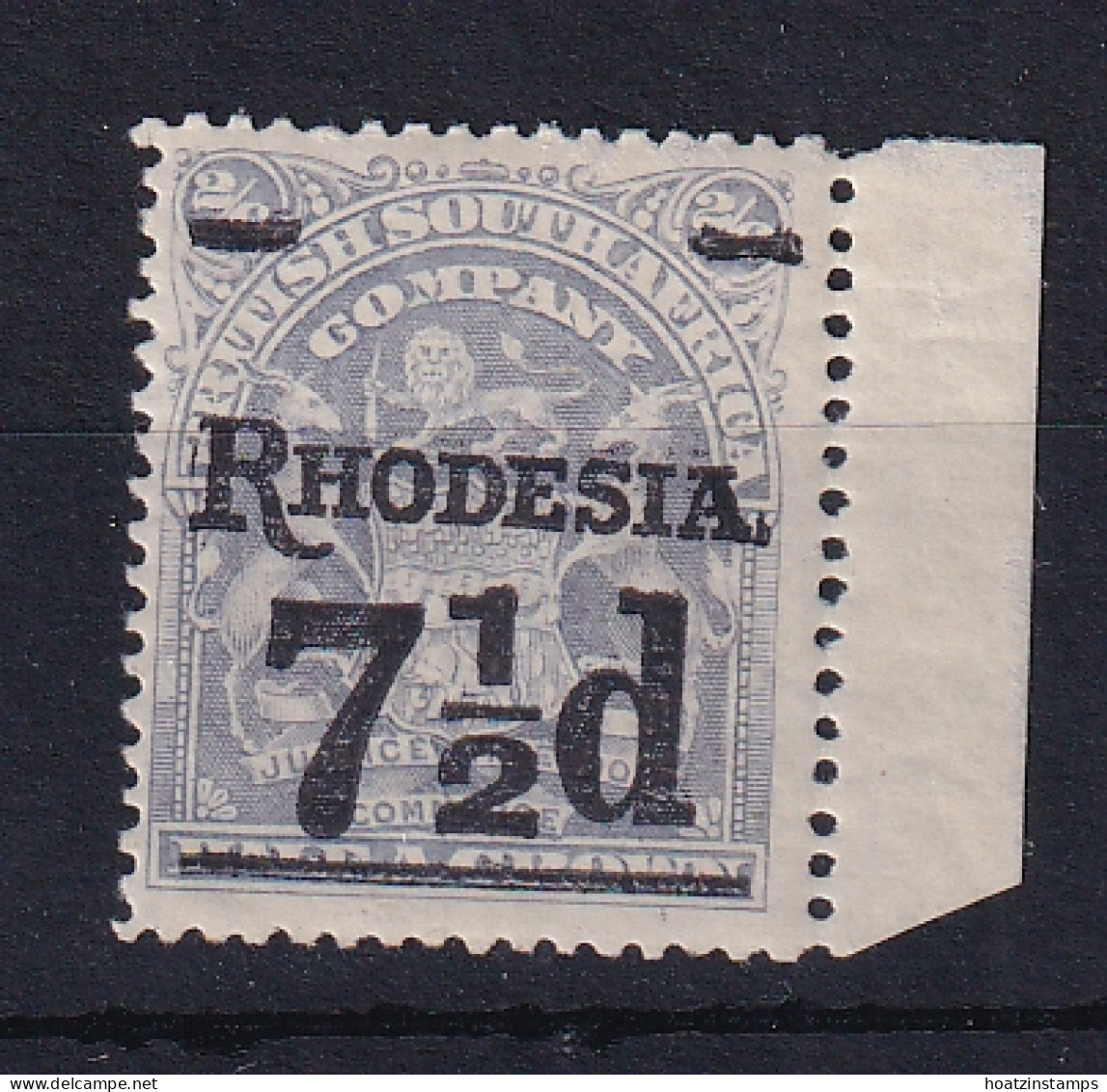 Rhodesia - BSAC: 1909/11   Arms 'Rhodesia' OVPT - Surcharge   SG116     7½d On 2/6d     MH    - Andere & Zonder Classificatie
