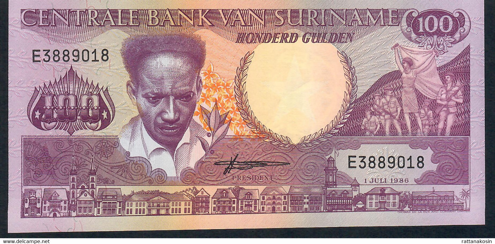 SURINAM  P133a 100 GULDEN 1986 UNC. - Suriname