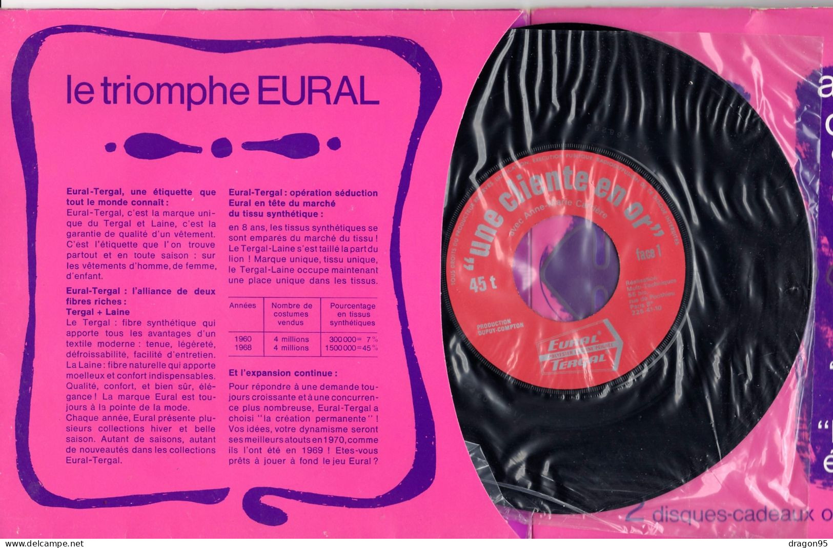 45t Publicitaire EURAL/TERGAL : Joe DASSIN - Anne Marie CARRIERE - France - 1969 - Collector's Editions