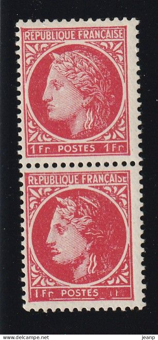 1f Rouge Yvert 676, 2 Timbres Avec Sur-encrage, 1 Fr Effacé, ** - 1945-47 Ceres Of Mazelin