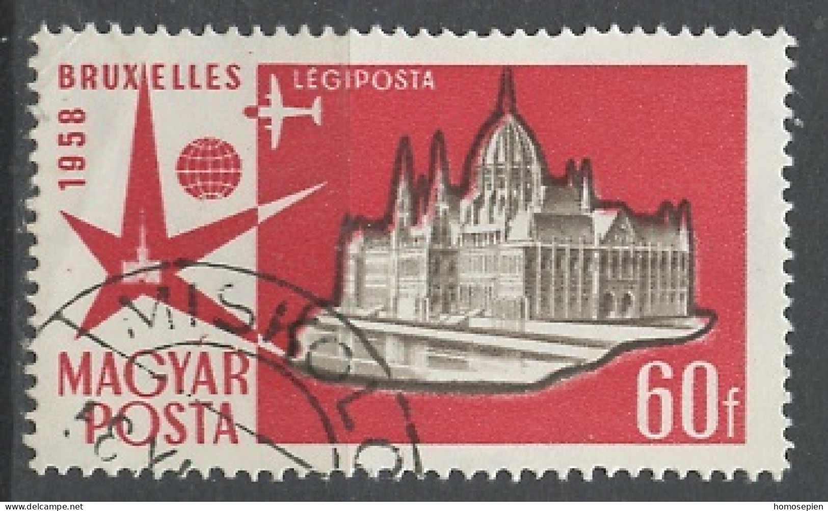 Hongrie - Hungary - Ungarn Poste Aérienne 1958 Y&T N°PA200 - Michel N°F1521 (o) - 60fi Parlement Hongrois - Usado
