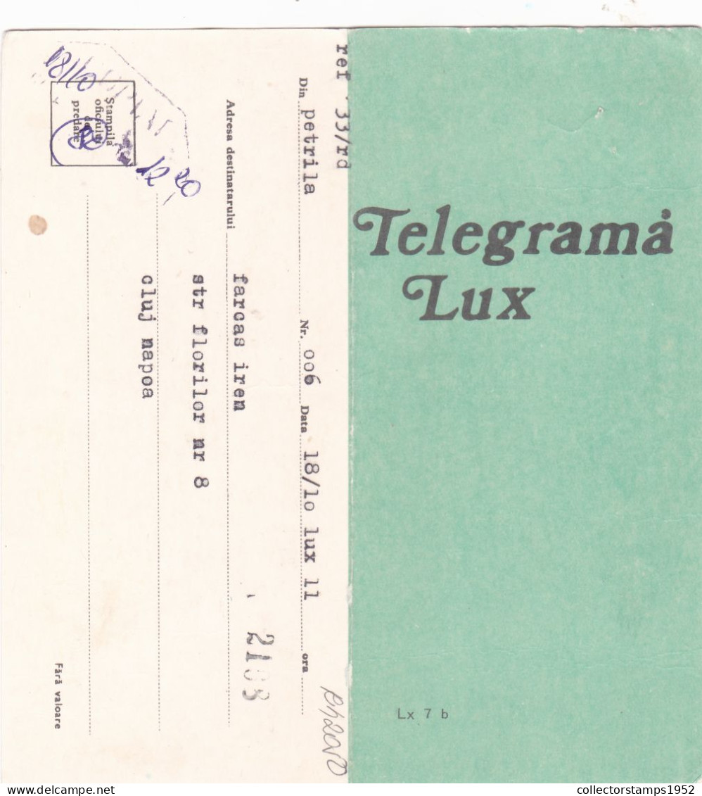 ROSES,TELEGRAM, TELEGRAPH, 1974, ROMANIA,cod.LX 7 B. - Telegraphenmarken