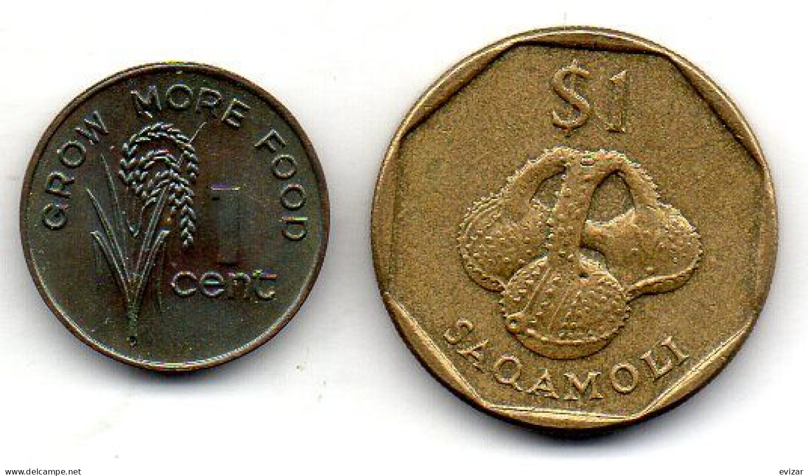 FIJI, Set Of Two Coins 1 Cent, 1 Dollar, Bronze, Brass, Year 1977, 1995, KM # 39, 73 - Fiji