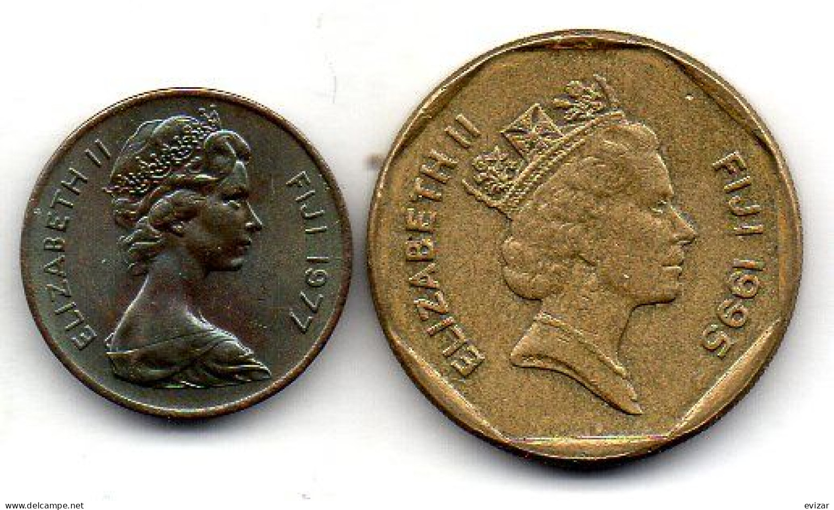 FIJI, Set Of Two Coins 1 Cent, 1 Dollar, Bronze, Brass, Year 1977, 1995, KM # 39, 73 - Fidschi