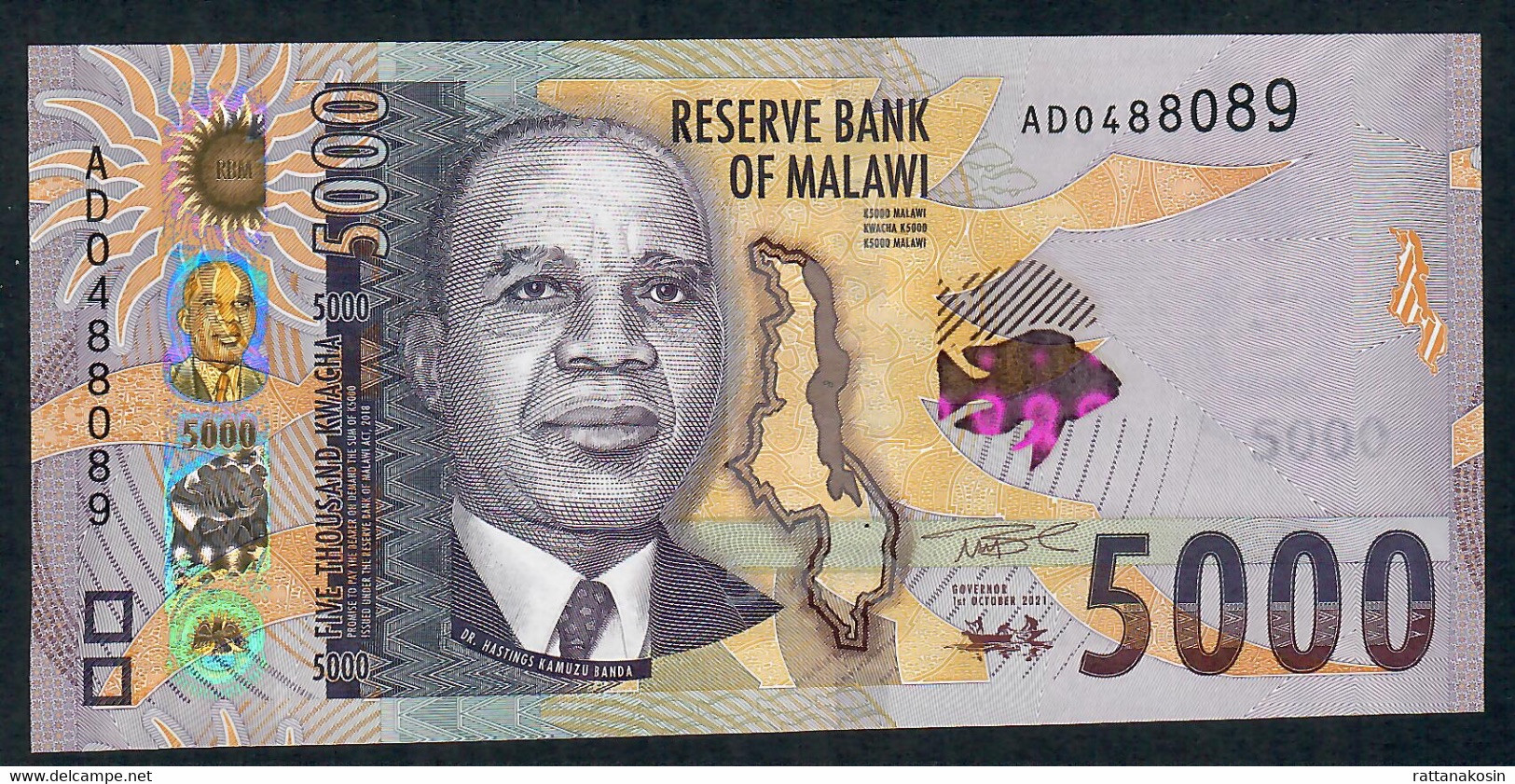 MALAWI NLP 5000 KWACHA 1.10.2021 Issued 2022 #AD   UNC. - Malawi