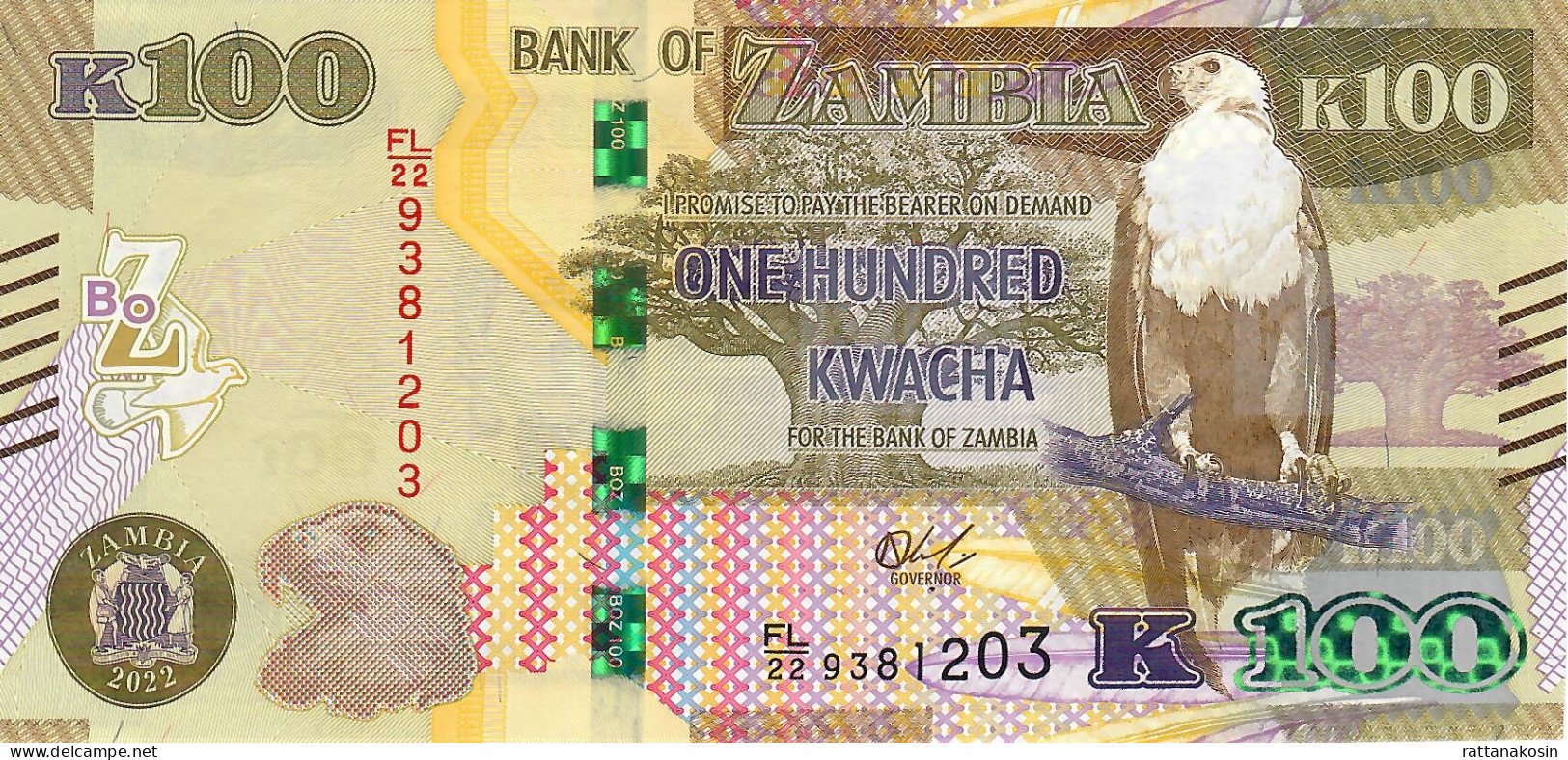 ZAMBIA NLP = B170d 100 Kwacha 2022 #FL/22 Signature 14 UNC. - Zambie