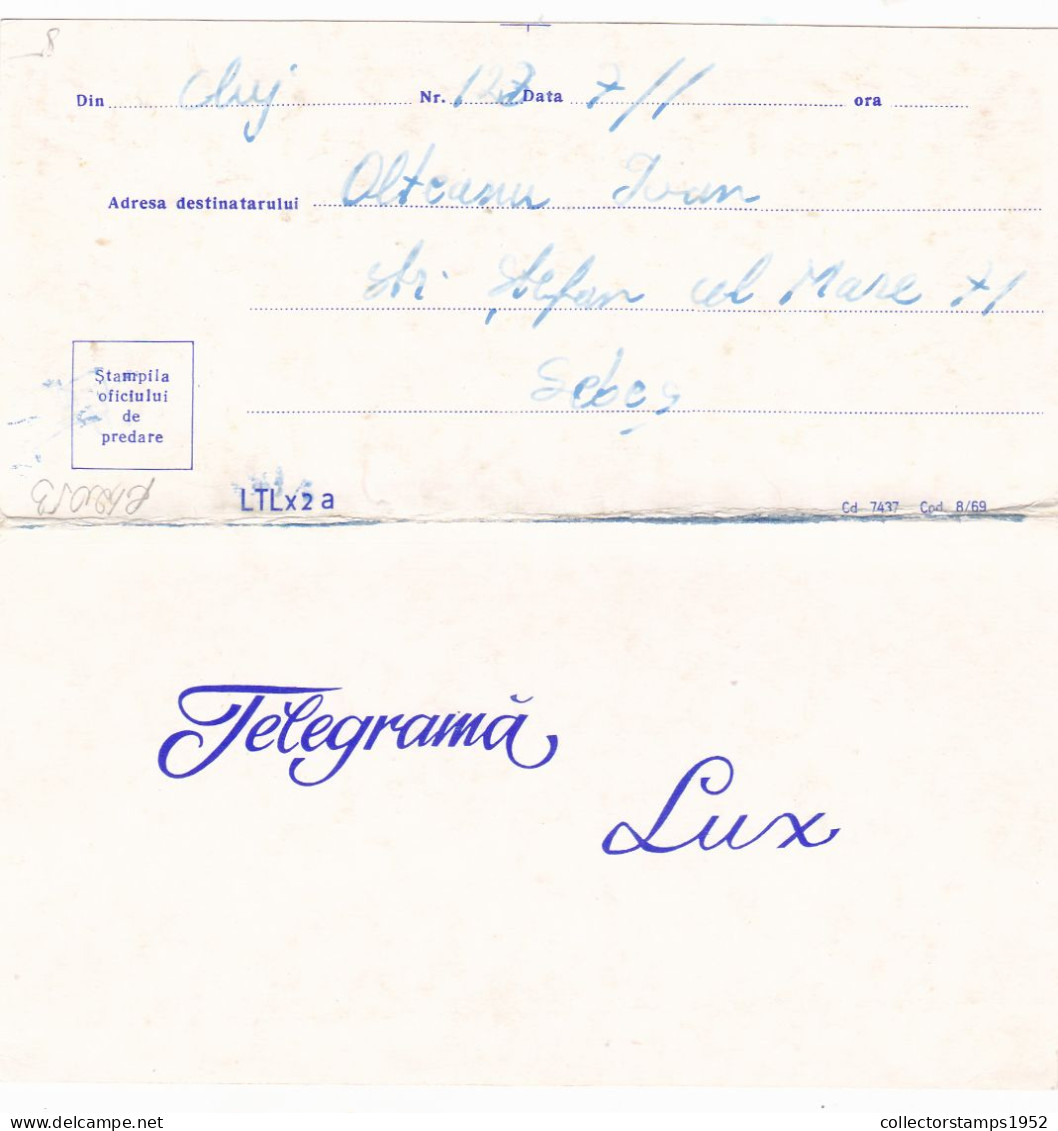 PEISAJE,TELEGRAM, TELEGRAPH, 1969, ROMANIA,cod.08/69. L.T.L. X 2a. - Telegraphenmarken