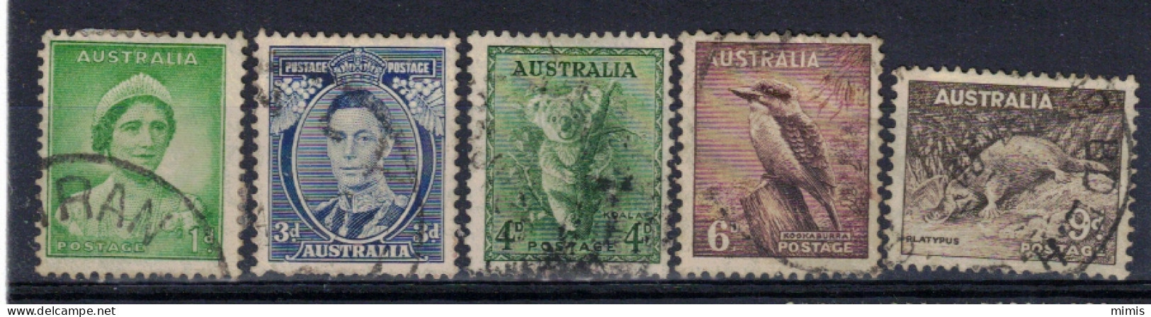 AUSTRALIE  1937-1938   N° 111B,113B,114B,116B,117B (dentelé 131/2 X 14)   Oblitérés - Gebruikt