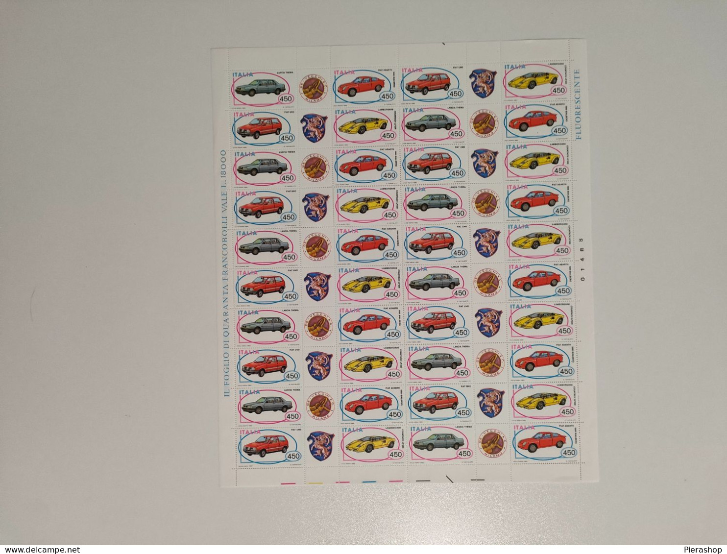 Foglio Francobolli 1985 Auto Lancia Thema Fiat Abarth Lamborghini Lancia Thema Italia Poste - Full Sheets