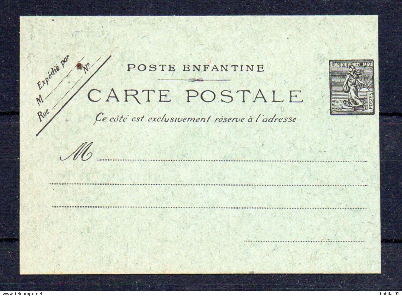 !!! POSTE ENFANTINE : ENTIER POSTAL TYPE SEMEUSE LIGNEE - Storia Postale