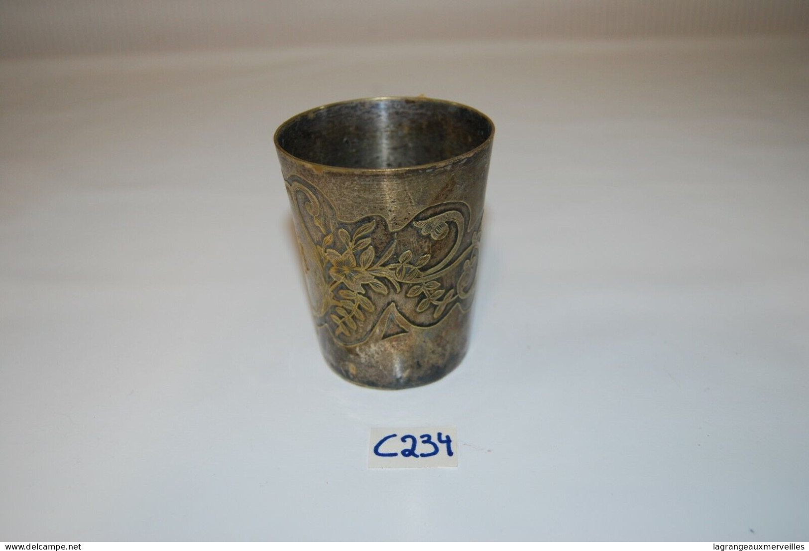 C234 Très Ancien Gobelet - Verre - Métal - Chateau - Fin XIX - Bicchieri