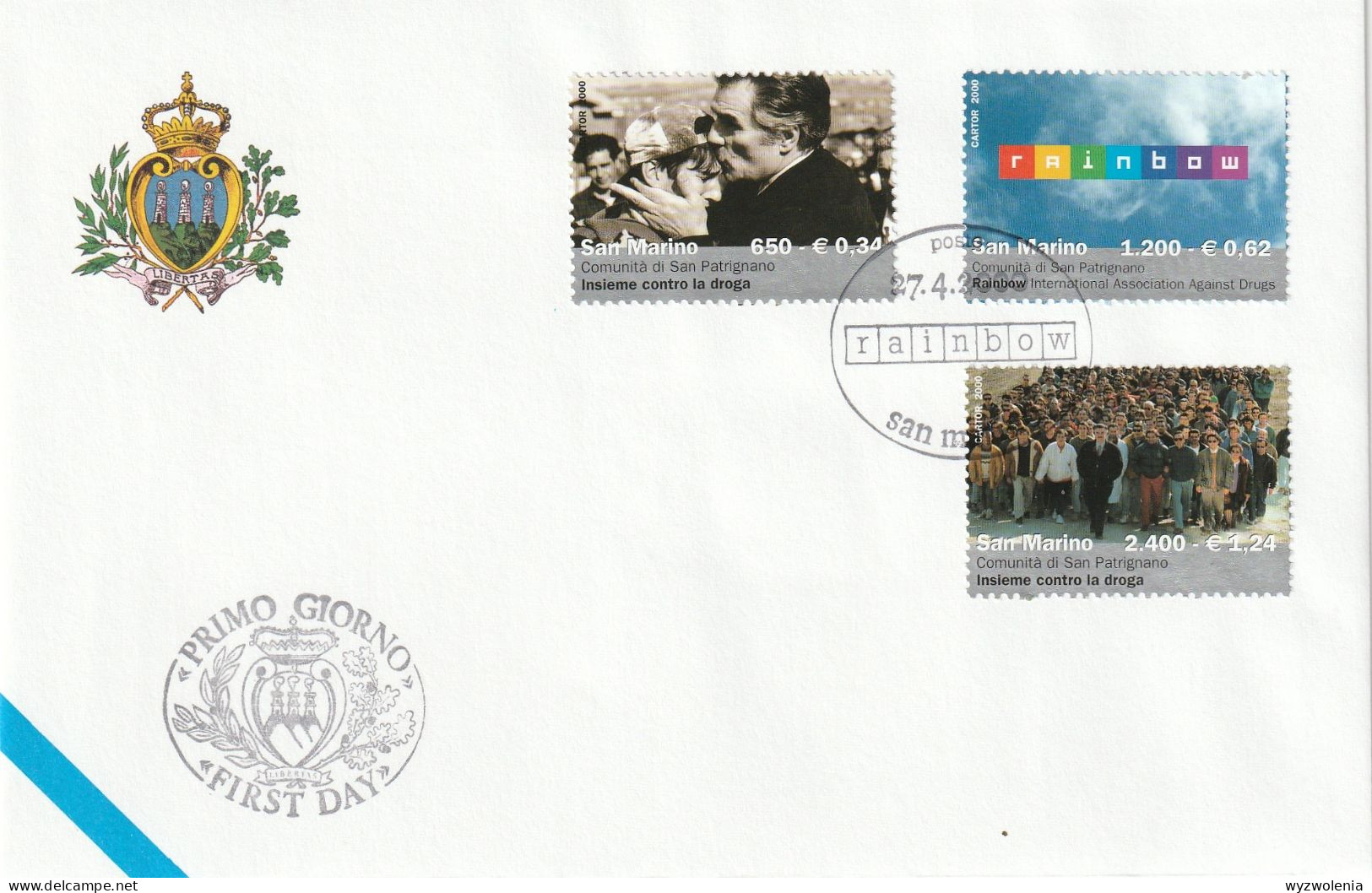 E 677) San Marino 2000 Mi# 1890-1892: 5 Jahre Internat. Anti-Drogen-Vereinigung 'rainbow' - Drogen