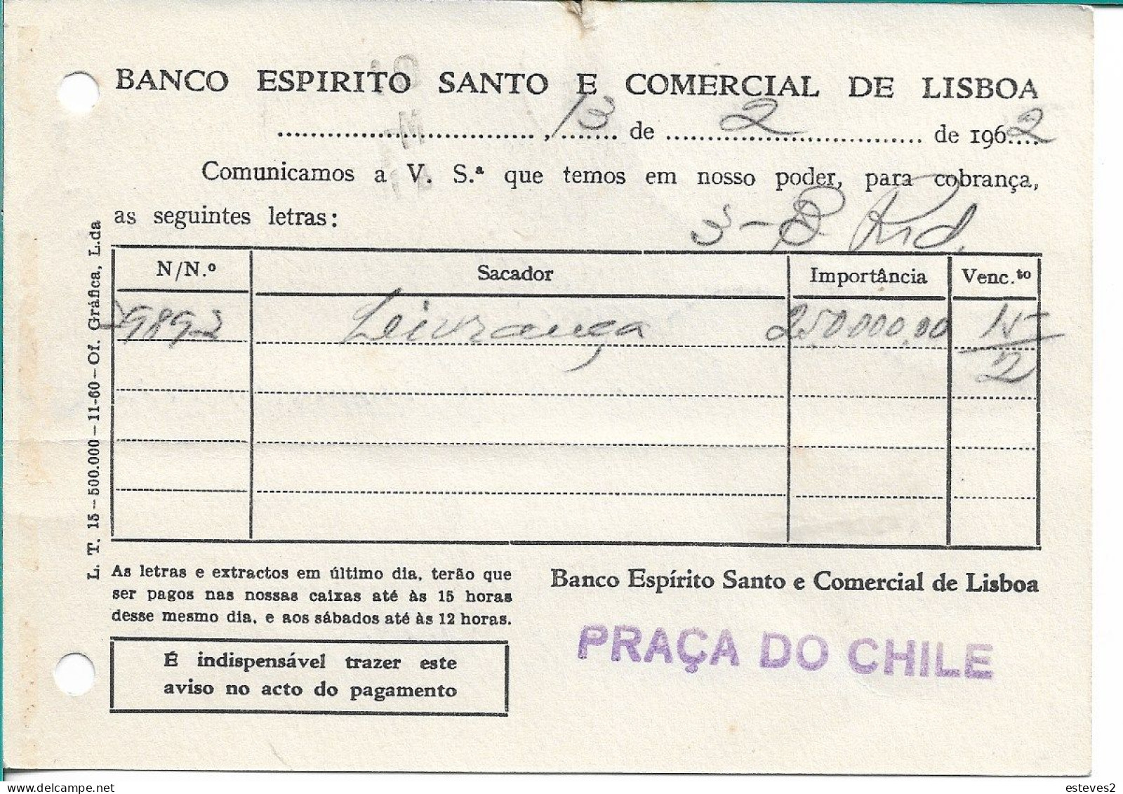Portugal , 1962 , PÁTRIA EM PERIGO ... Slogan Postmark On Postal Stationery , BANCO ESPÍRITO SANTO - Marcophilie