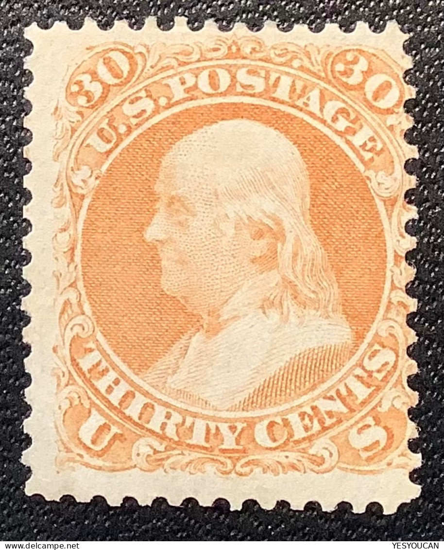 US Scott 71 F-VF Unused(*)1861 30c Franklin, A Fresh & Pristine Stamp, Signed Scheller (États-Unis USA TB - Nuovi