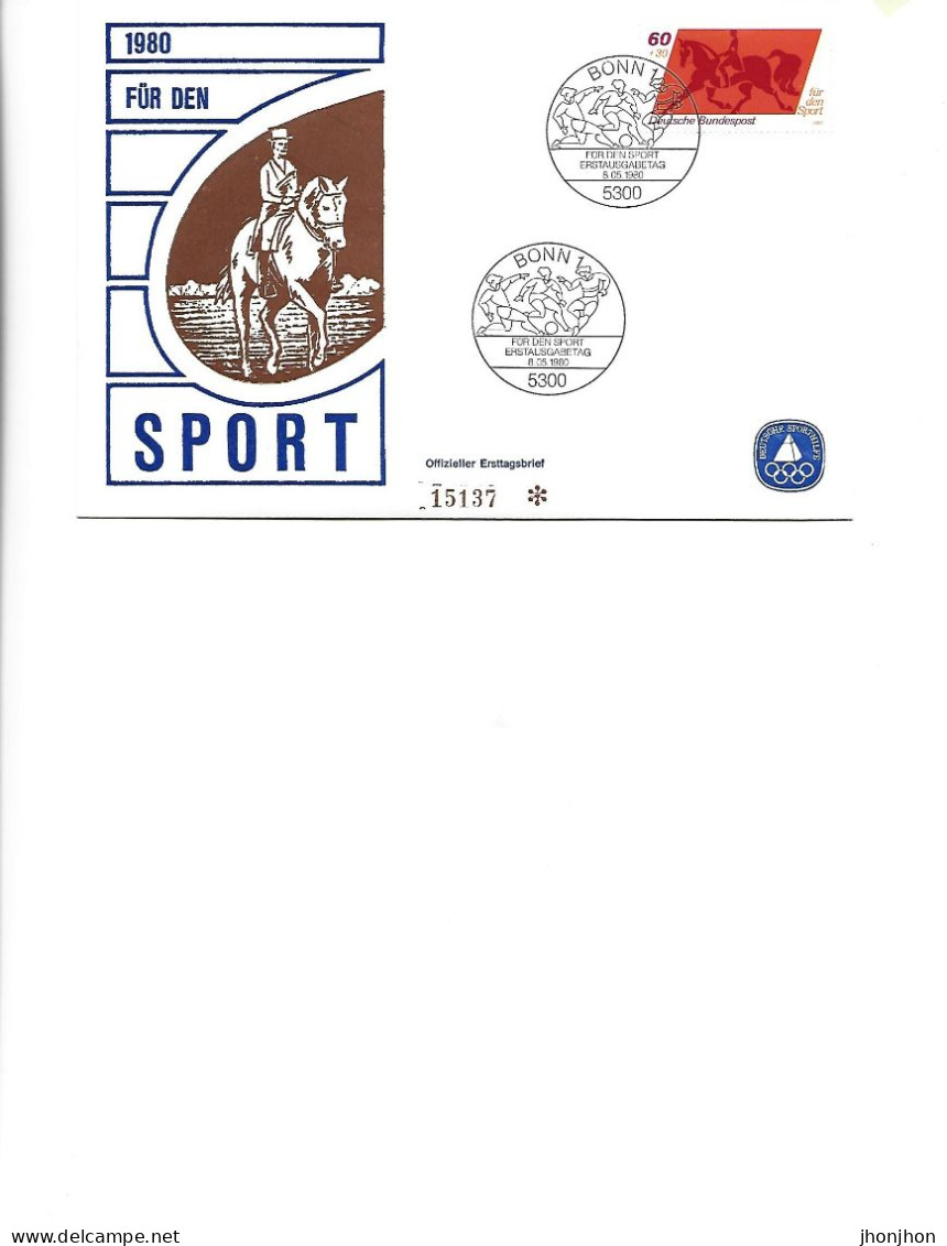 Germany -  Official First Day Cover 1980 - For Sport 8.051980 -  Equestrianism - 1981-1990