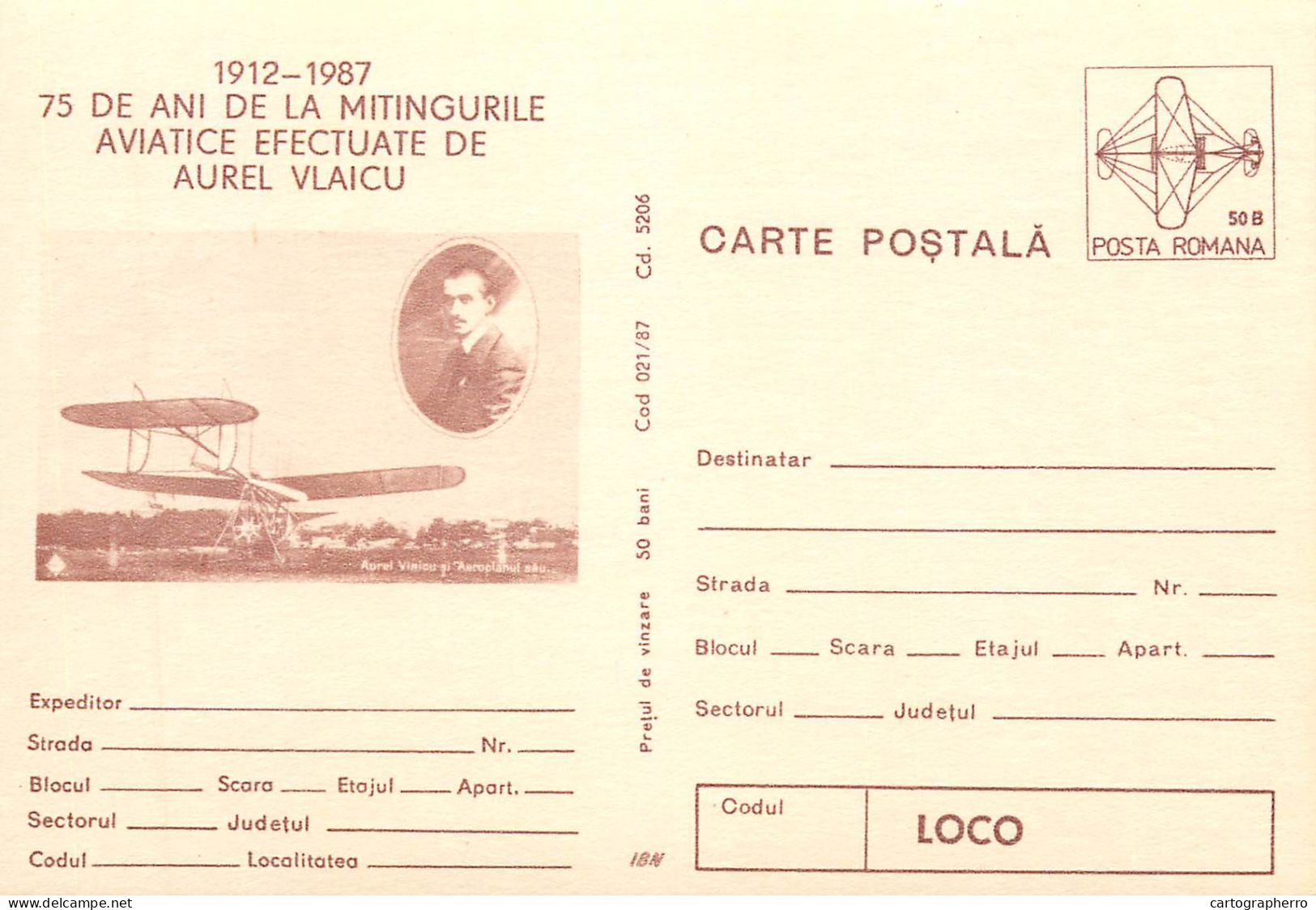 Romania Intreg Postal 75 De La Zborul Lui Aurel Vlaicu - Lettres & Documents