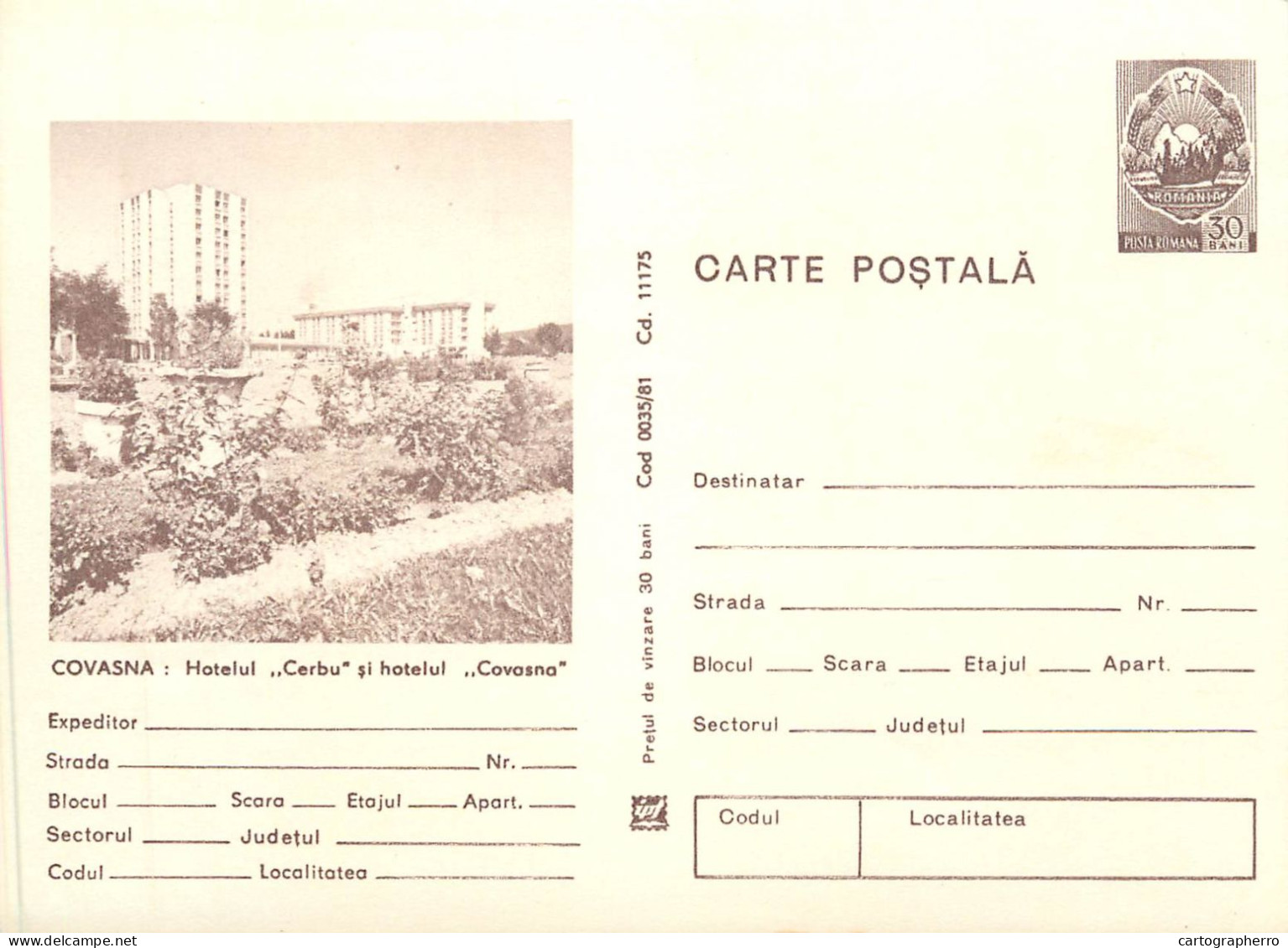 Romania Intreg Postal Covasna Hotel Cerbul - Lettres & Documents