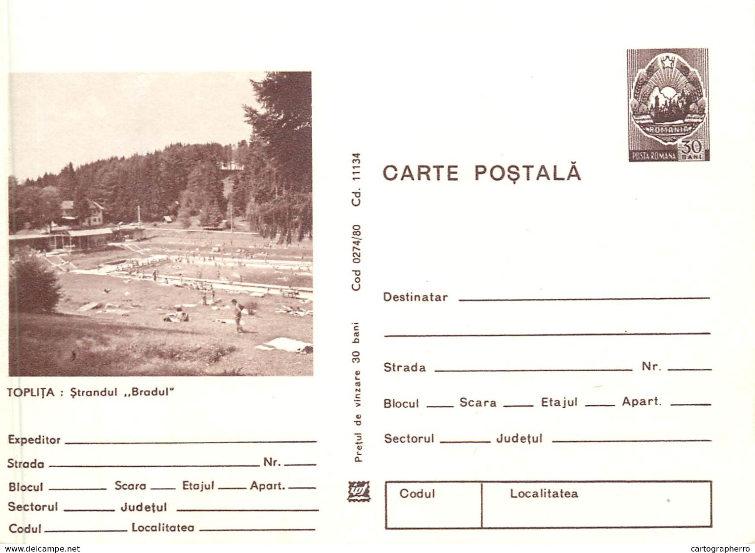 Romania Intreg Postal Toplita Strand Brad - Covers & Documents